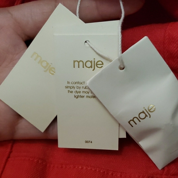 Maje Salopette Robe En Jean Rouge Red Size 36 NWT - Picture 7 of 11